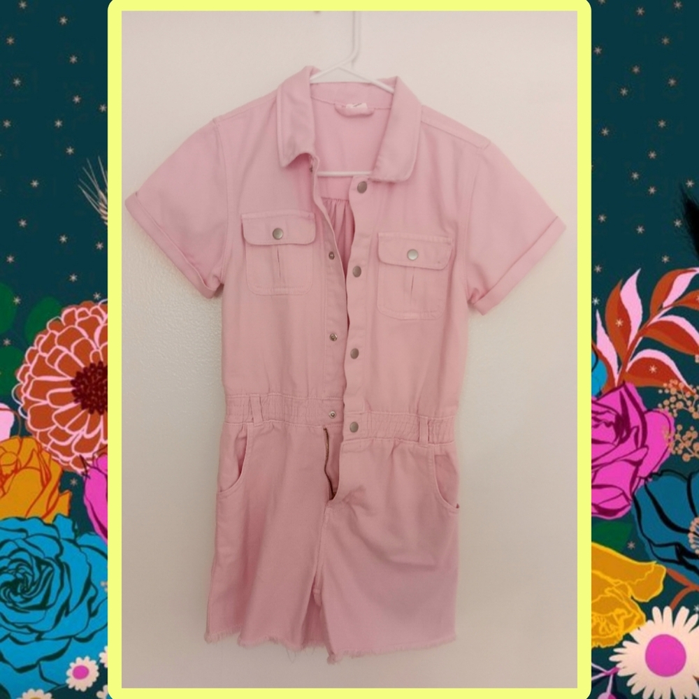 Pink Denim Romper